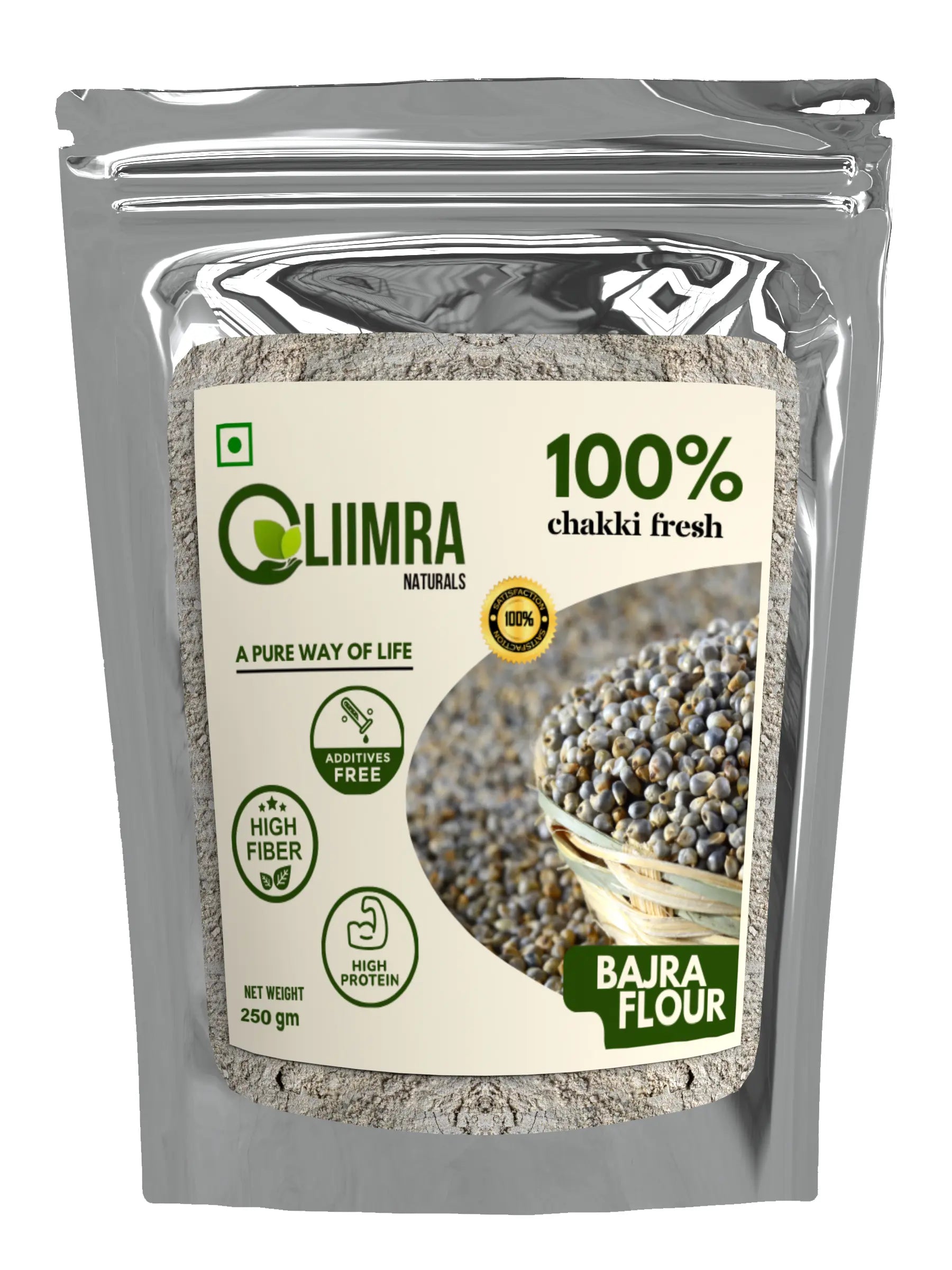 Liimra Naturals Pearl Millet Bajra Flour - High Fiber, Protein-Packed, Low GI, Gluten-Free , Mineral Rich, 100% Chakki Fresh Flour (250 Gram) Liimra Naturals